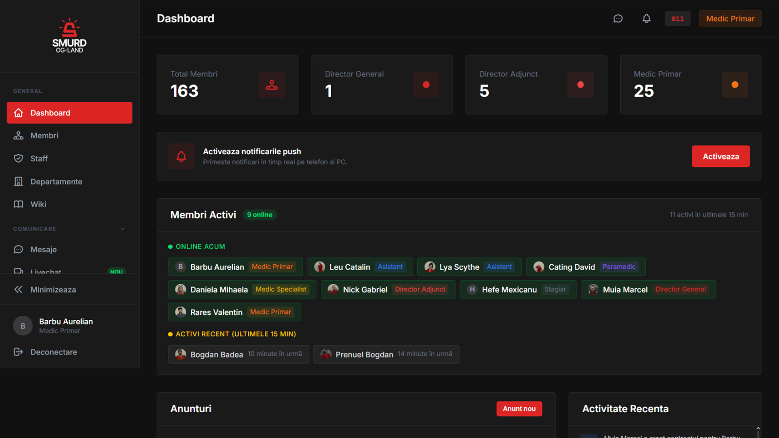 Proiect web design: Panel SMURD RageMP — Dashboard Comunitar — RNBDesigns Constanța