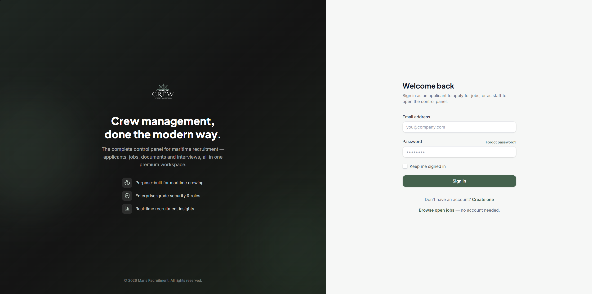 Proiect web design: Crew Portal — Ecosistem Digital de Recrutare — RNBDesigns Constanța